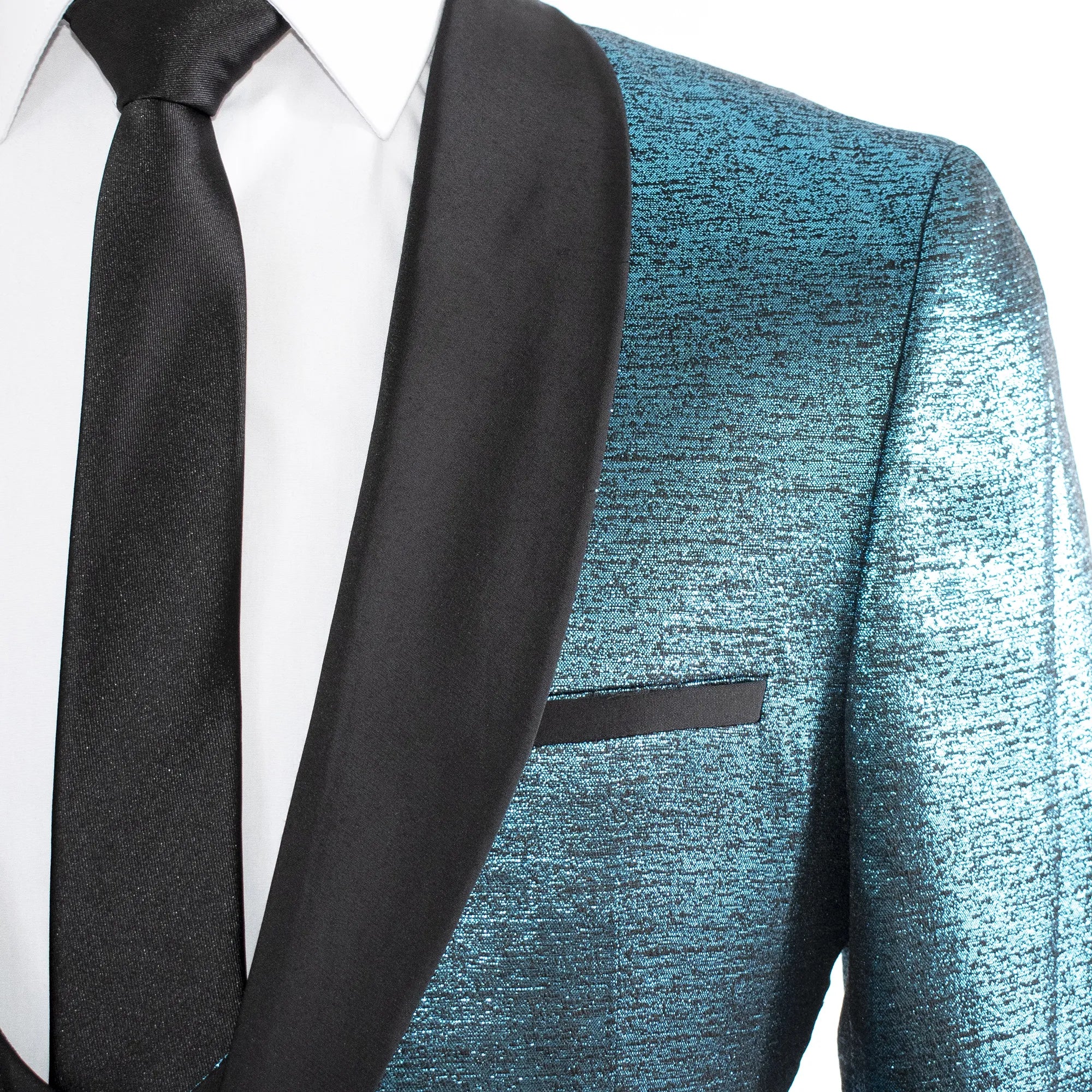 Men's Teal Metallic Sparkling Tuxedo - Shawl Lapel