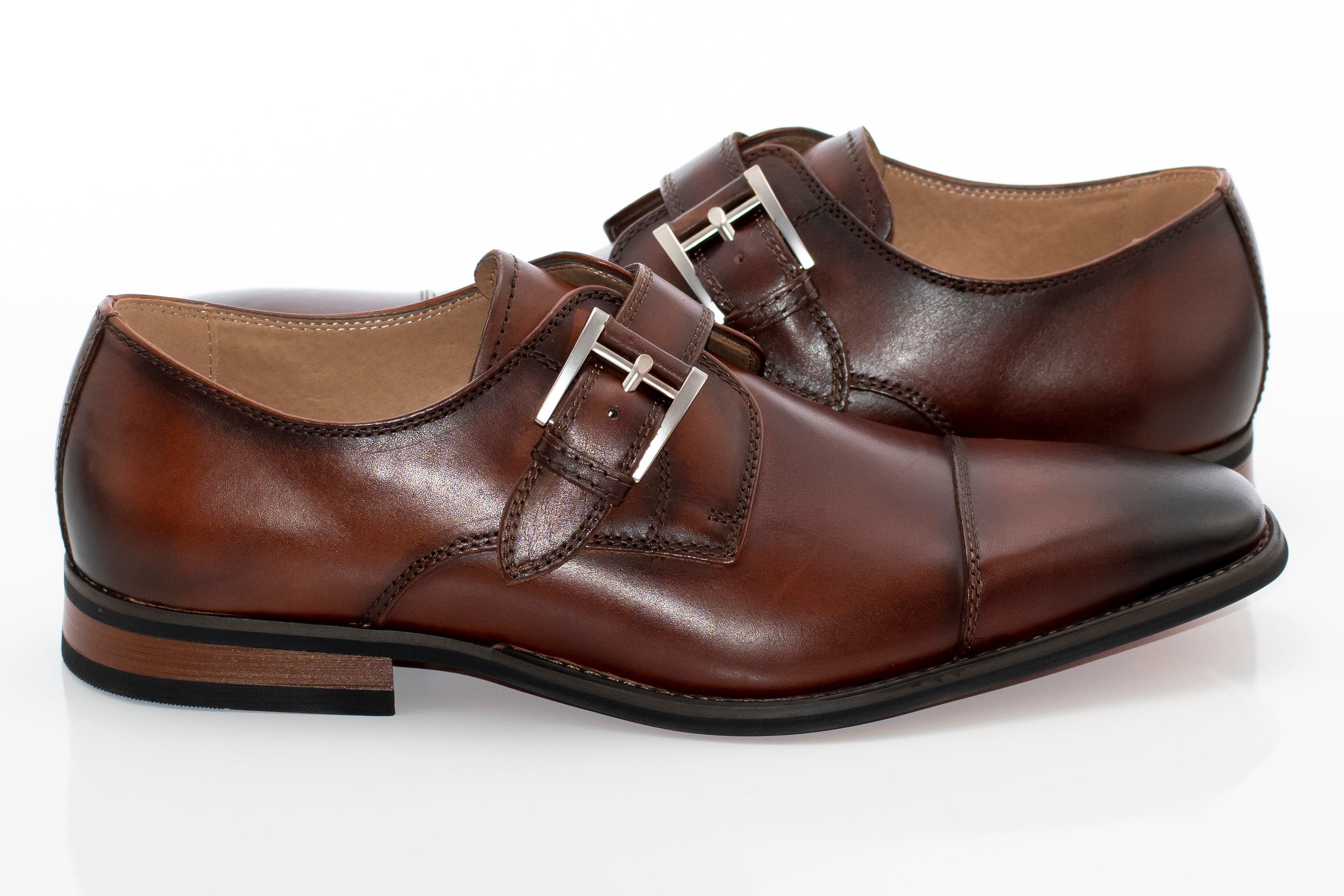 Men's Brown Cap-Toe Monk Strap Dress Shoe - Quarter, Heel
