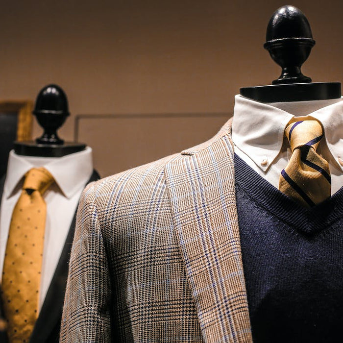 Peak lapels on a plaid jacket.