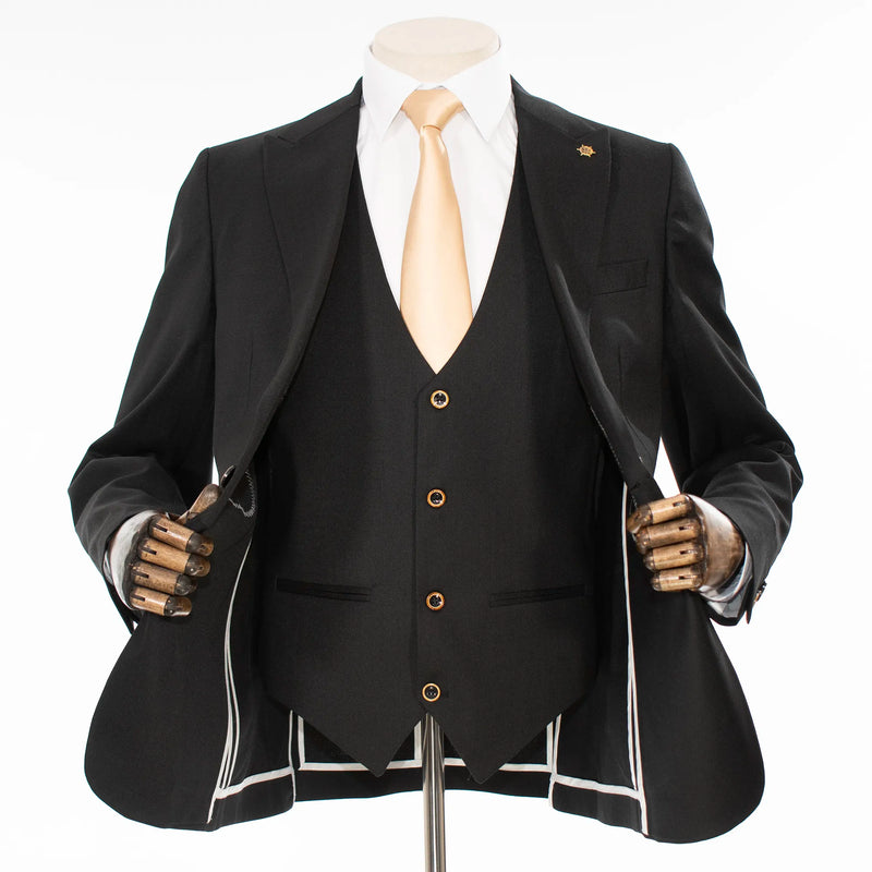 Black 3-Piece Tailored-Fit Cotton-Blend Suit