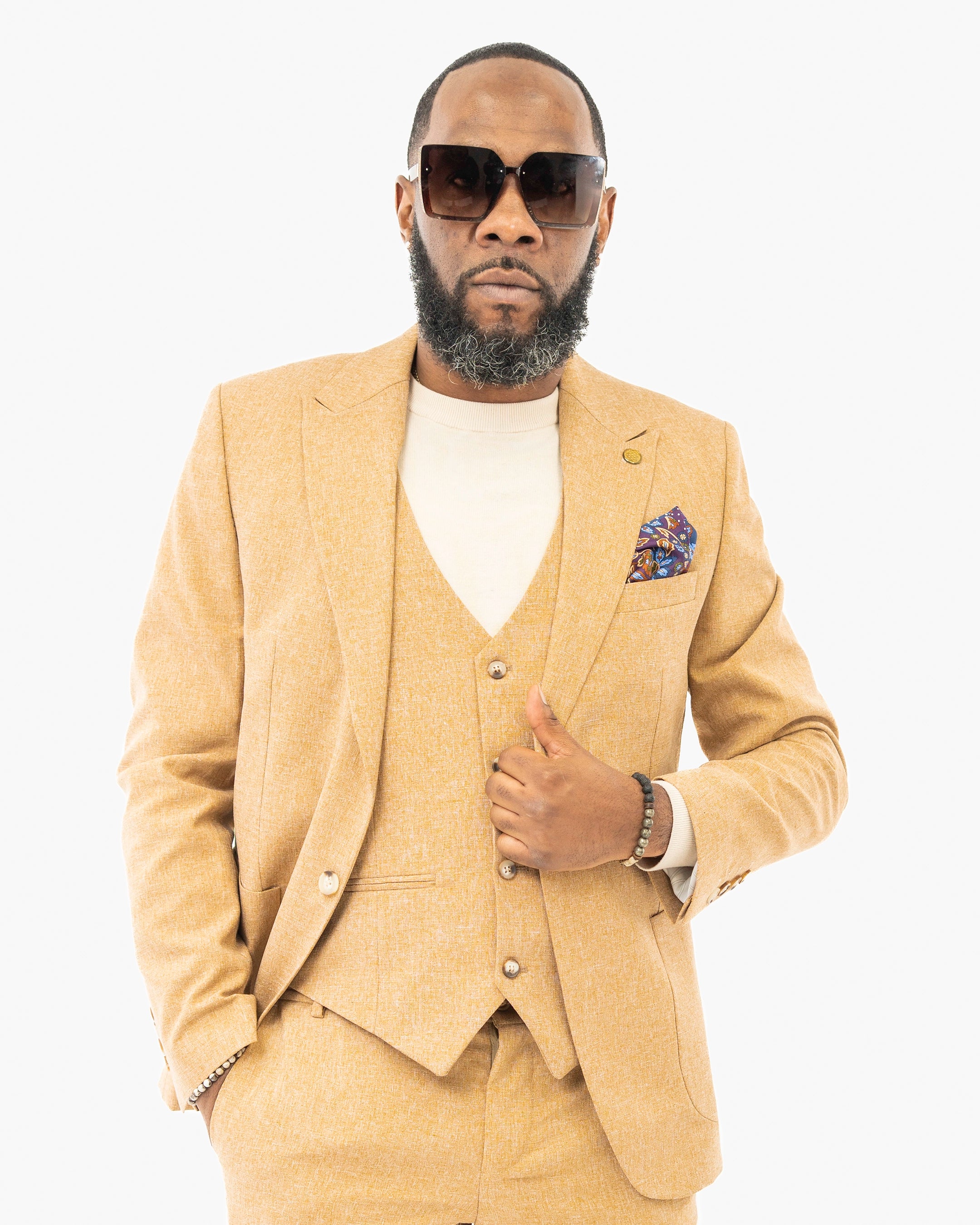 3-Piece Tailored-Fit Cotton-Blend Suit