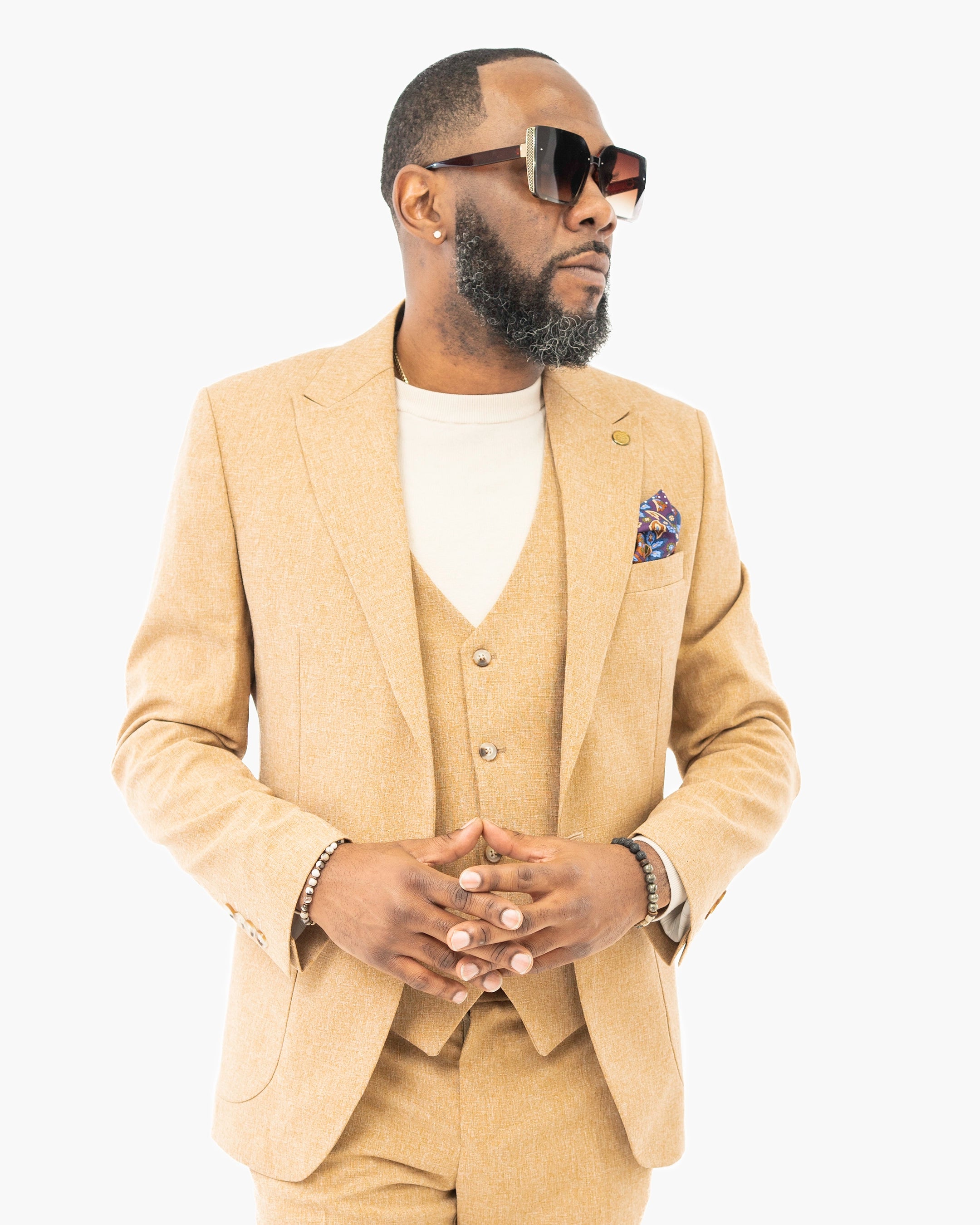 3-Piece Tailored-Fit Cotton-Blend Suit