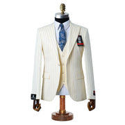 Chauncey | Cream Pinstripe 3-Piece Tailored-Fit Suit