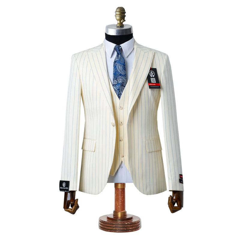 Chauncey | Cream Pinstripe 3-Piece Tailored-Fit Suit