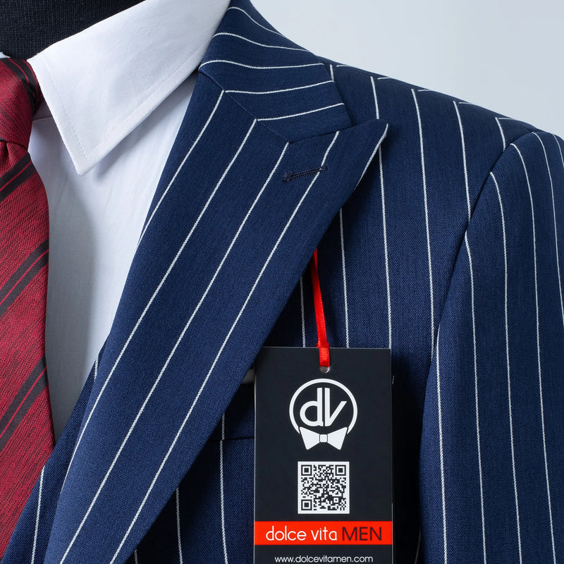 Chauncey | Navy Blue Pinstripe 3-Piece Tailored-Fit Suit