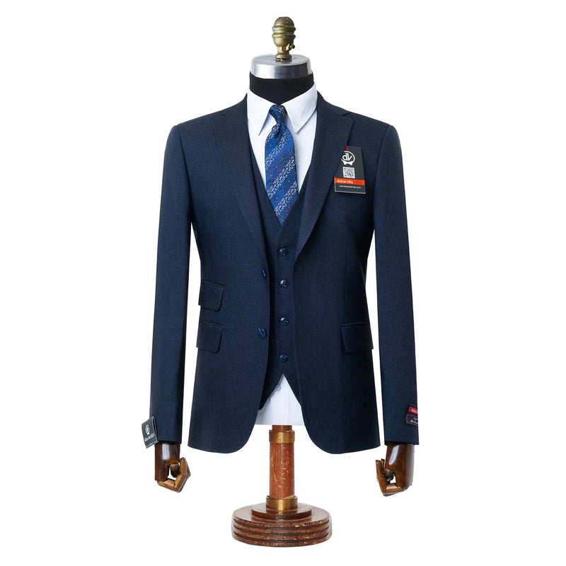 Ezekial | Navy Blue Solid 3-Piece Tailored-Fit Suit