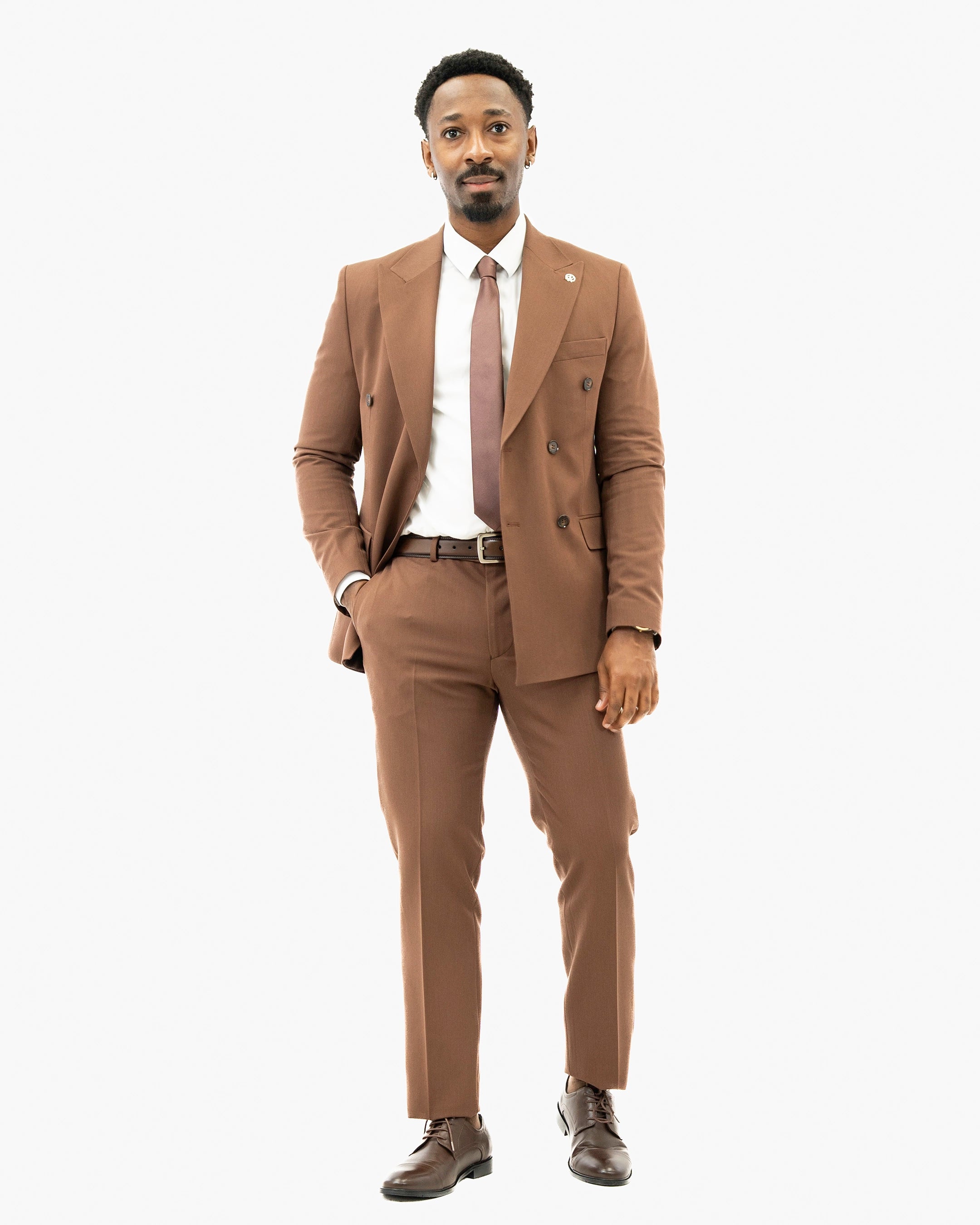 Dutch | Chocolate Double-Breasted 2-Piece Tailored-Fit Suit