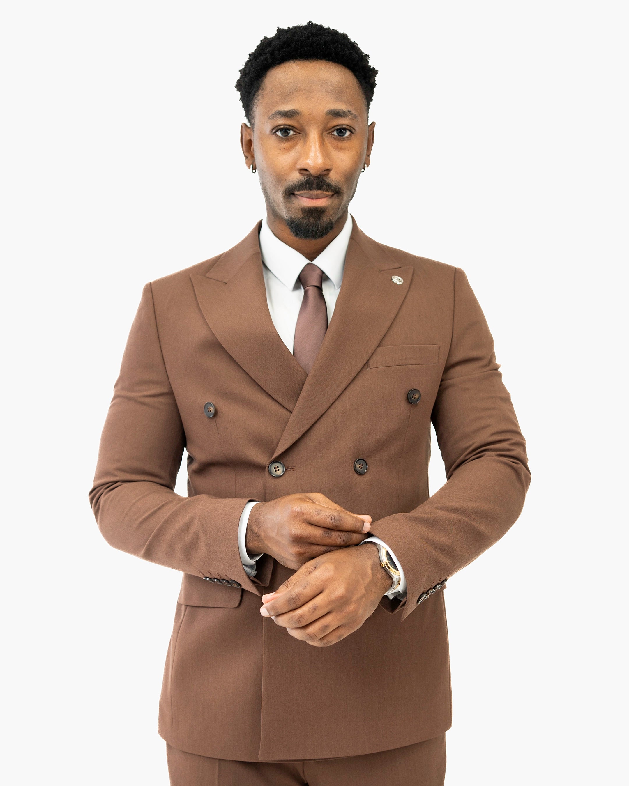 Dutch | Chocolate Double-Breasted 2-Piece Tailored-Fit Suit