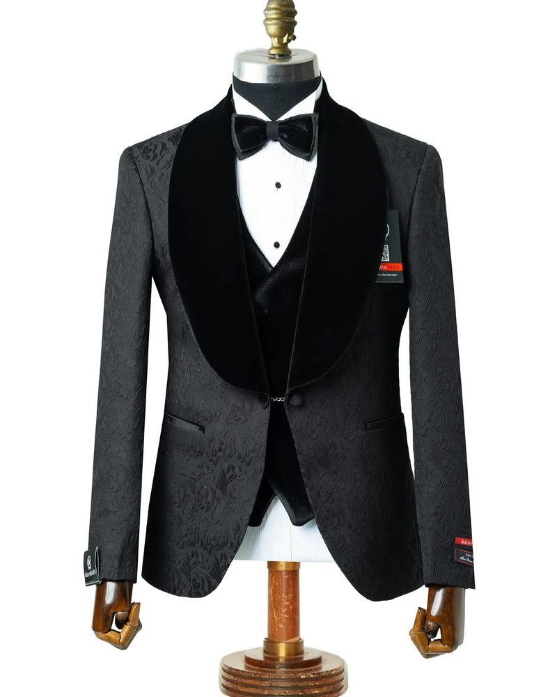 Gianni | Black with Black Velvet Lapel 3-Piece Tailored-Fit Tuxedo