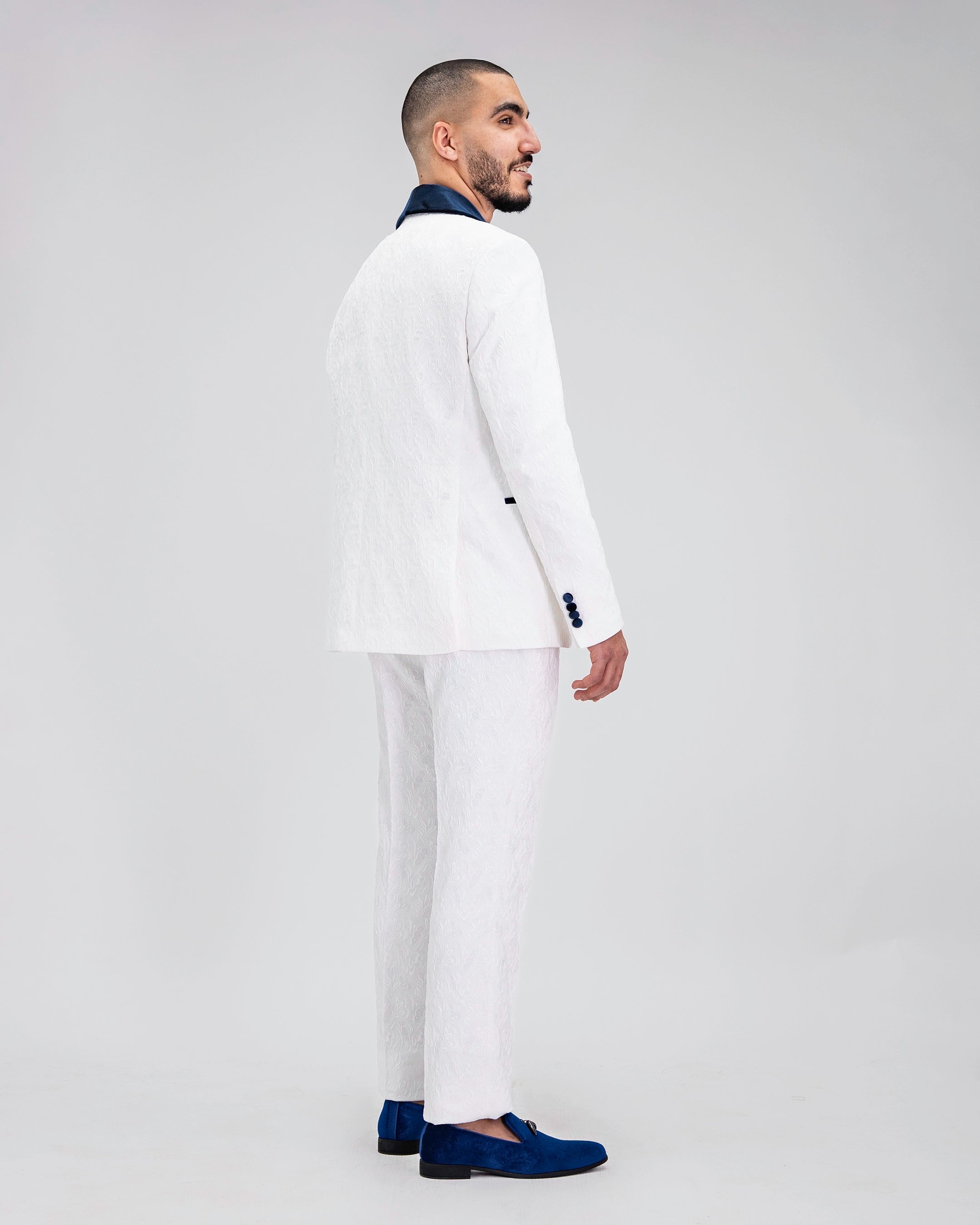 Gianni | White with Navy Velvet Lapel 3-Piece Tailored-Fit Tuxedo