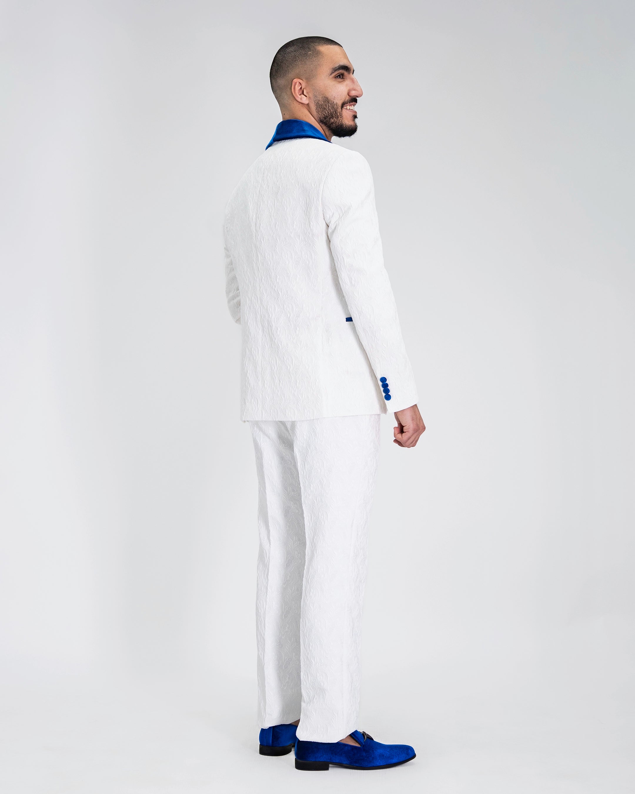 Gianni | White with Royal Blue Velvet Lapel 3-Piece Tailored-Fit Tuxedo