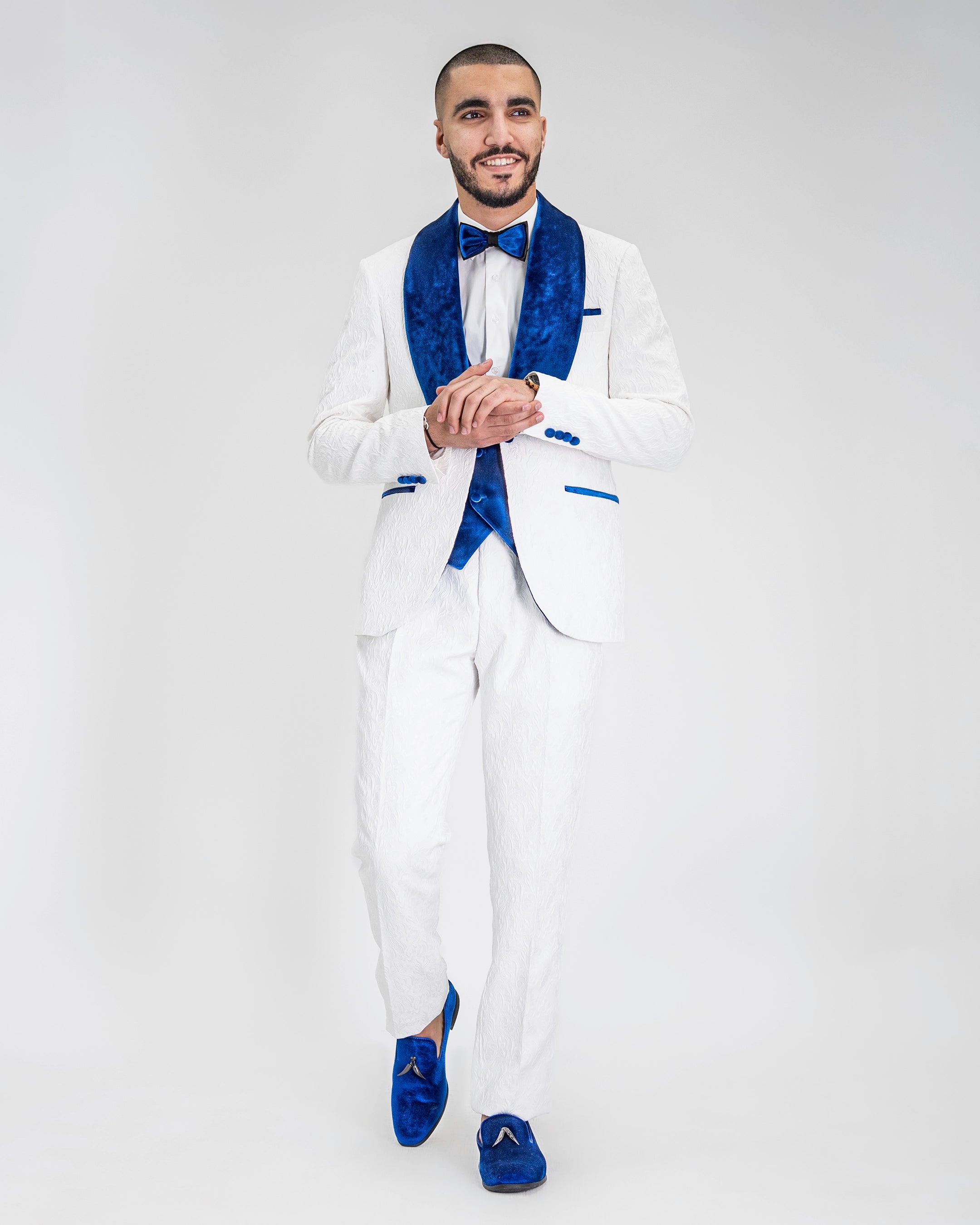 Gianni | White with Royal Blue Velvet Lapel 3-Piece Tailored-Fit Tuxedo