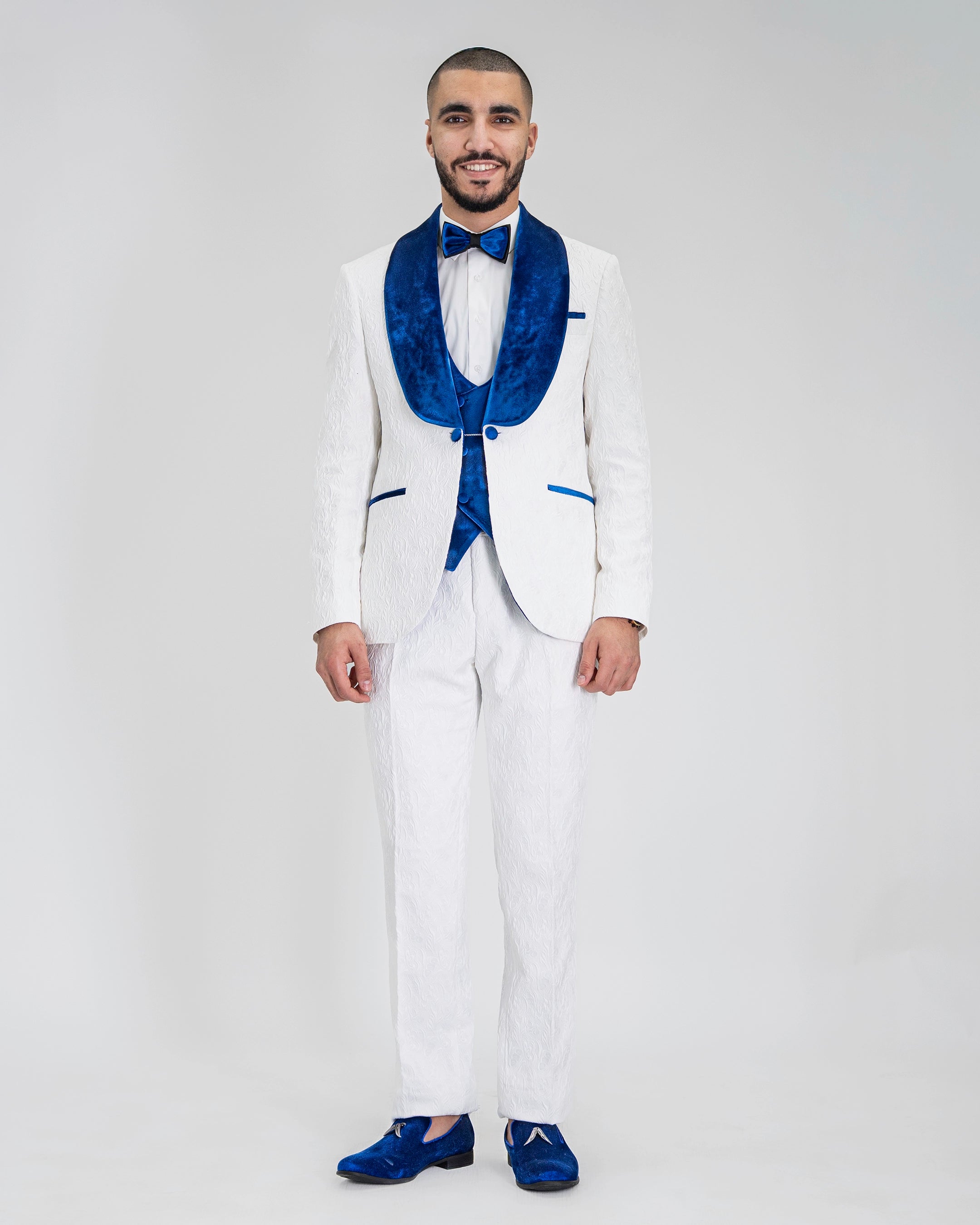 Gianni | White with Royal Blue Velvet Lapel 3-Piece Tailored-Fit Tuxedo