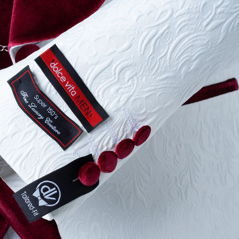 Gianni | White with Burgundy Velvet Lapel 3-Piece Tailored-Fit Tuxedo