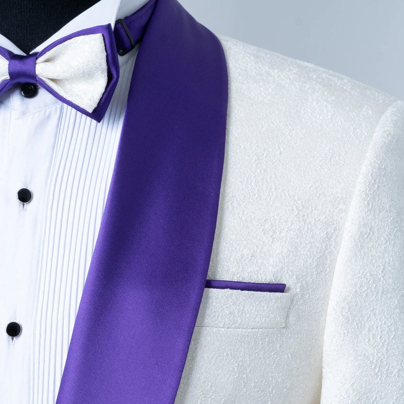 Carlo | White and Purple Satin 2-Piece Tailored-Fit Tuxedo
