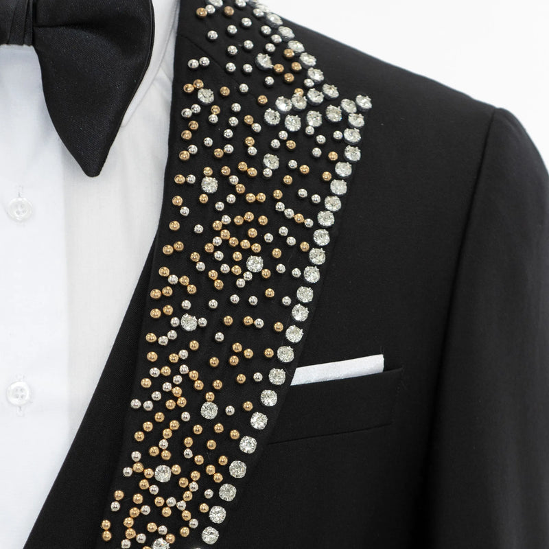 Black 3-Piece Slim-Fit Tuxedo with Gold and Silver Accents