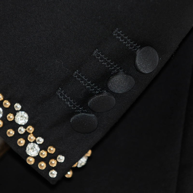 Black 3-Piece Slim-Fit Tuxedo with Gold and Silver Trim