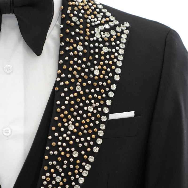 Black 3-Piece Slim-Fit Tuxedo with Gold and Silver Trim