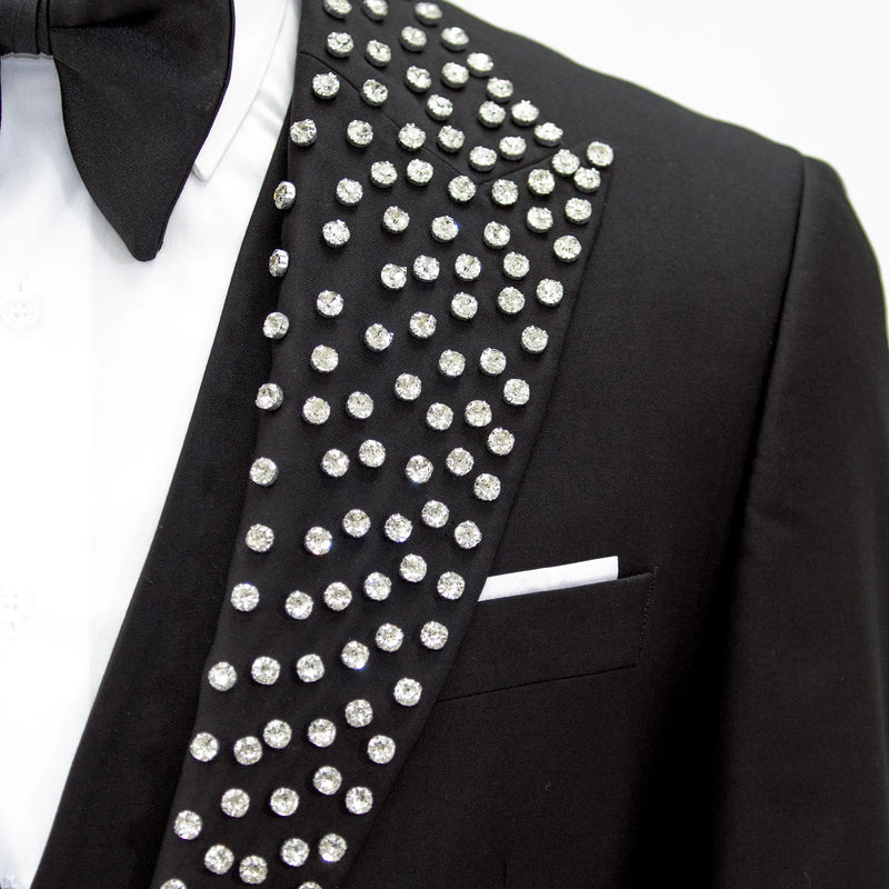 Black 3-Piece Slim-Fit Tuxedo with Silver Rhinestone Cuffs