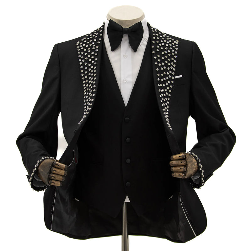 Black 3-Piece Slim-Fit Tuxedo with Silver Rhinestone Cuffs