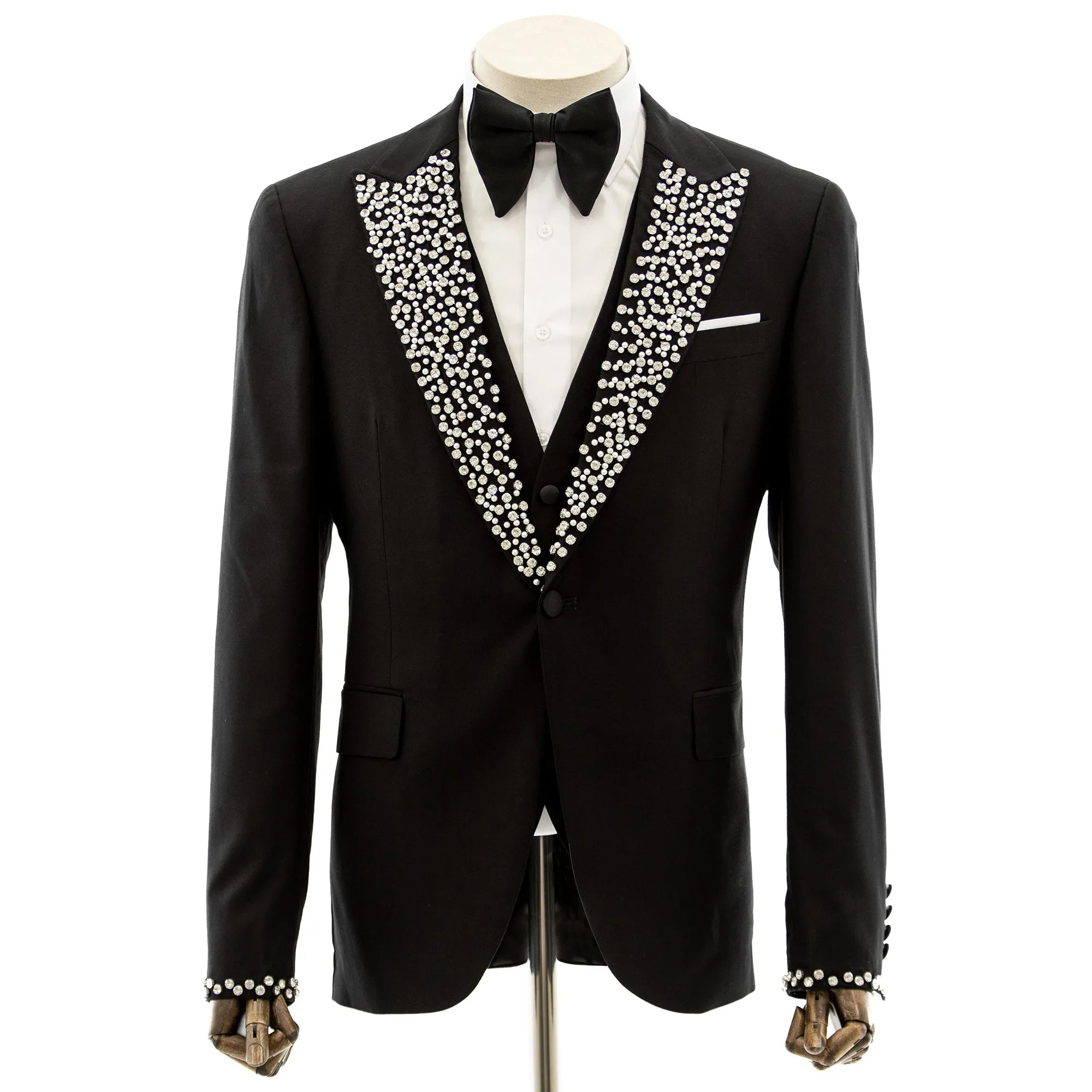 Black 3-Piece Slim-Fit Tuxedo with Silver Rhinestones