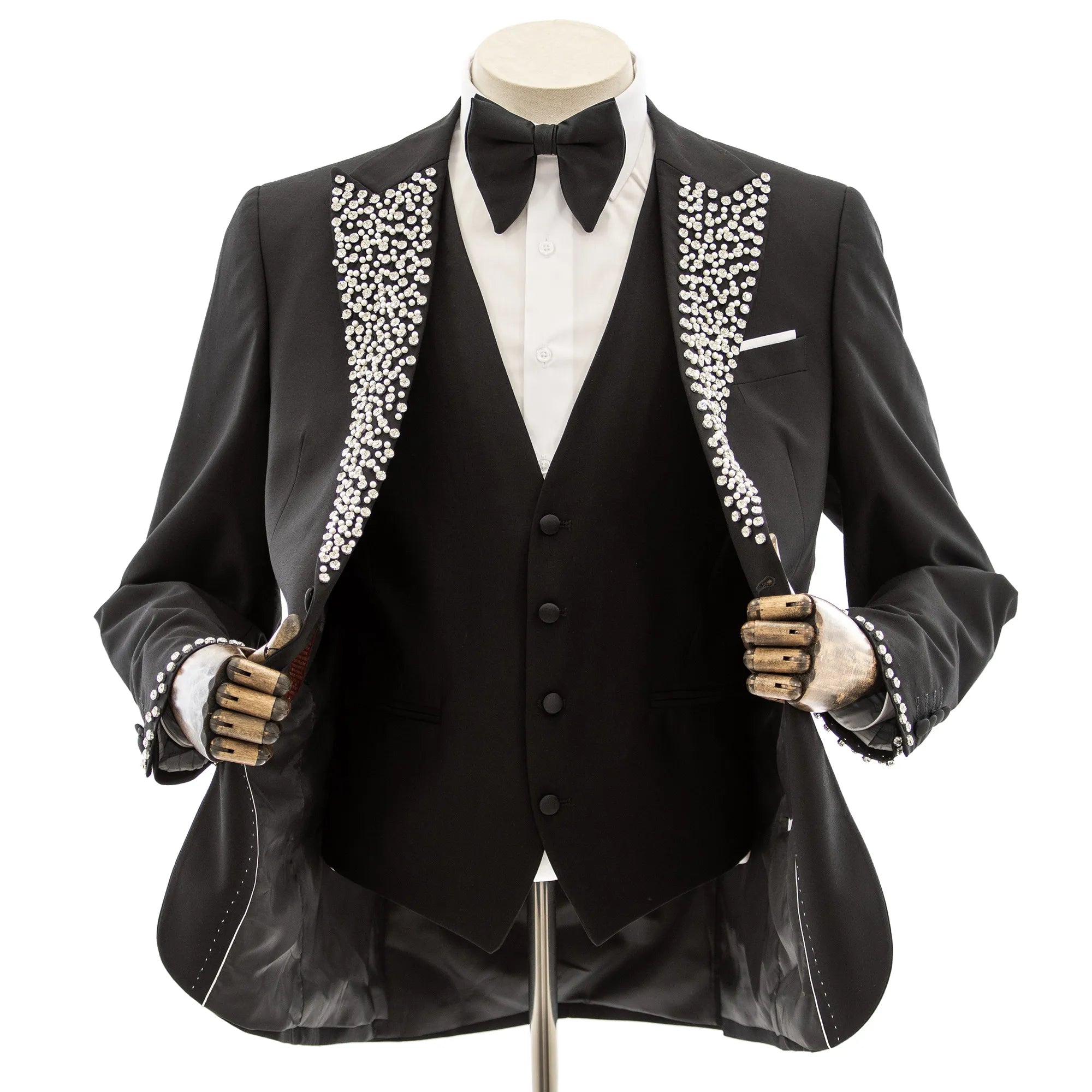 Black 3-Piece Slim-Fit Tuxedo with Silver Rhinestones