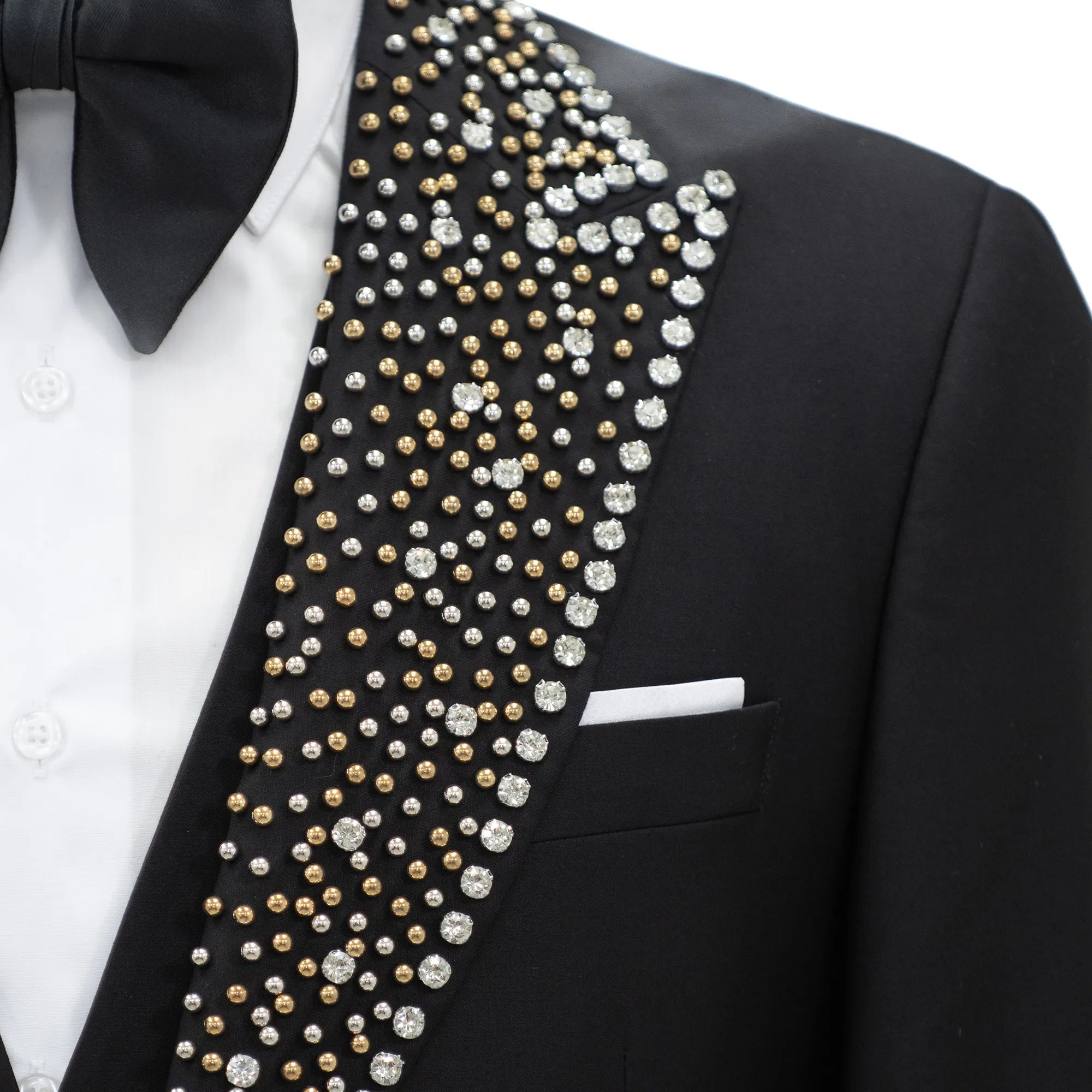 Black 3-Piece Slim-Fit Tuxedo with Silver Rhinestone Trim