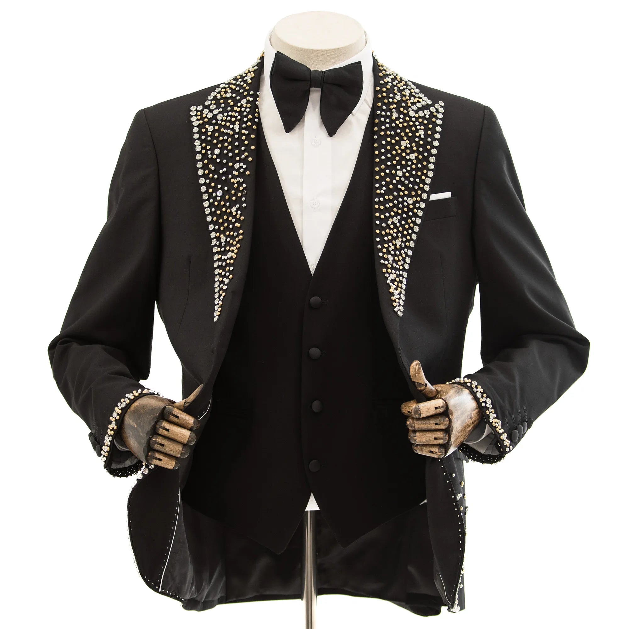 Black 3-Piece Slim-Fit Tuxedo with Silver Rhinestone Trim