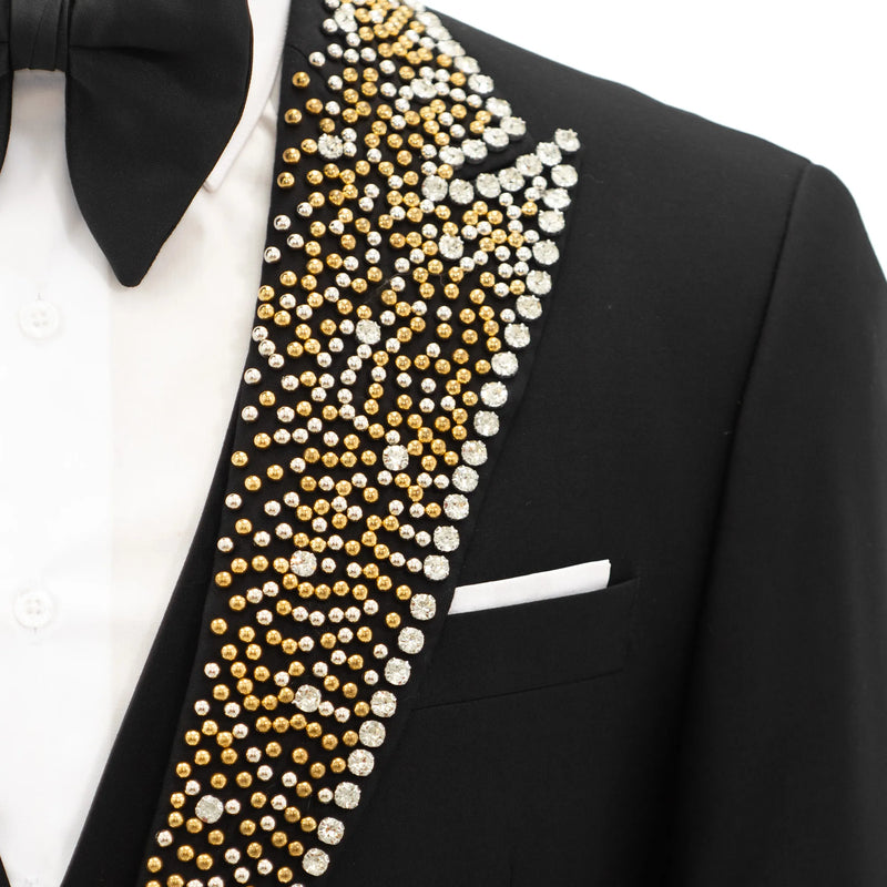 Black 3-Piece Slim-Fit Tuxedo with Gold And Silver Pearls