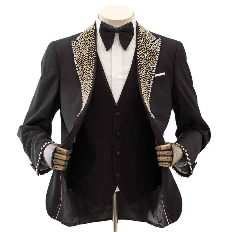 Black 3-Piece Slim-Fit Tuxedo with Gold And Silver Pearls