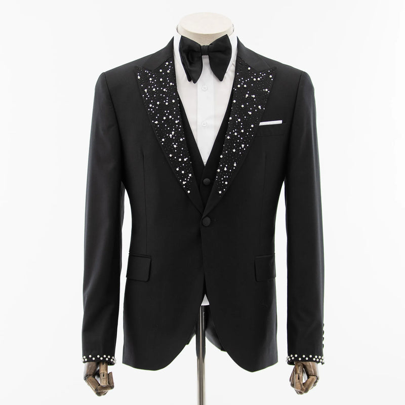 Black 3-Piece Slim-Fit Tuxedo with Pearl Cuffs