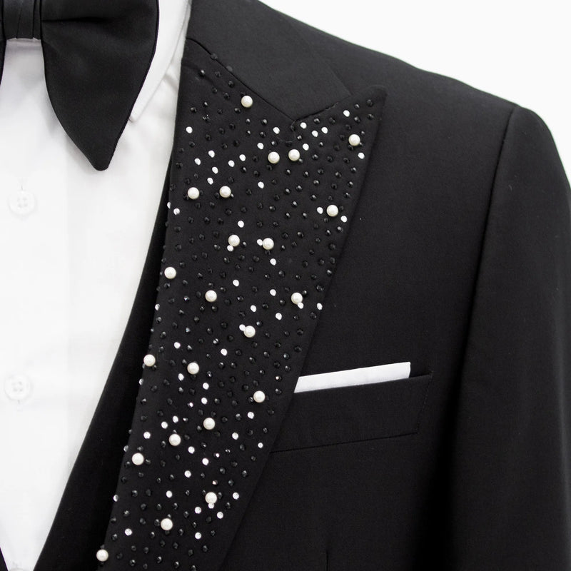 Black 3-Piece Slim-Fit Tuxedo with Pearl Cuffs