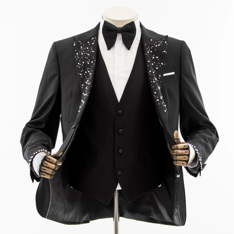 Black 3-Piece Slim-Fit Tuxedo with Pearl Cuffs