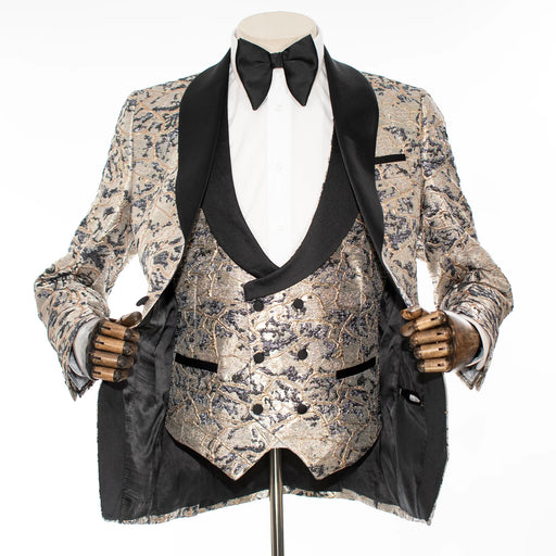 Navy and Beige Marbled Metallic 3-Piece Tailored-Fit Tuxedo