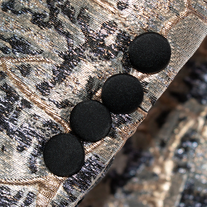 Navy and Beige Marbled Metallic 3-Piece Tailored-Fit Tuxedo