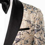 Navy and Beige Marbled Metallic 3-Piece Tailored-Fit Tuxedo