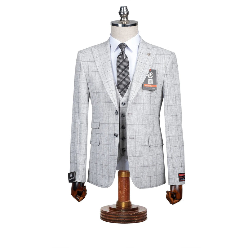 Roland | Ash Gray Windowpane 3-Piece Tailored-Fit Suit