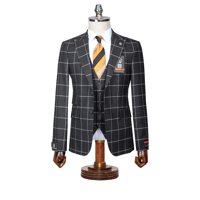 Roland | Black Windowpane 3-Piece Tailored-Fit Suit