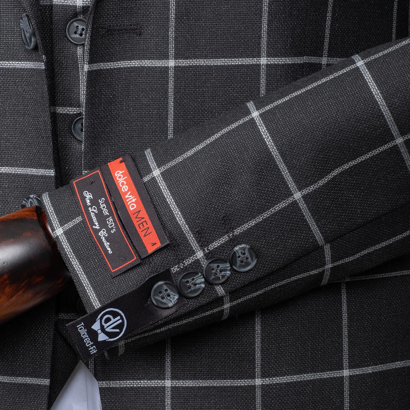 Roland | Black Windowpane 3-Piece Tailored-Fit Suit