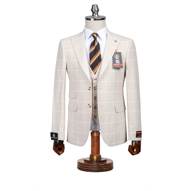 Roland | Cream Windowpane 3-Piece Tailored-Fit Suit