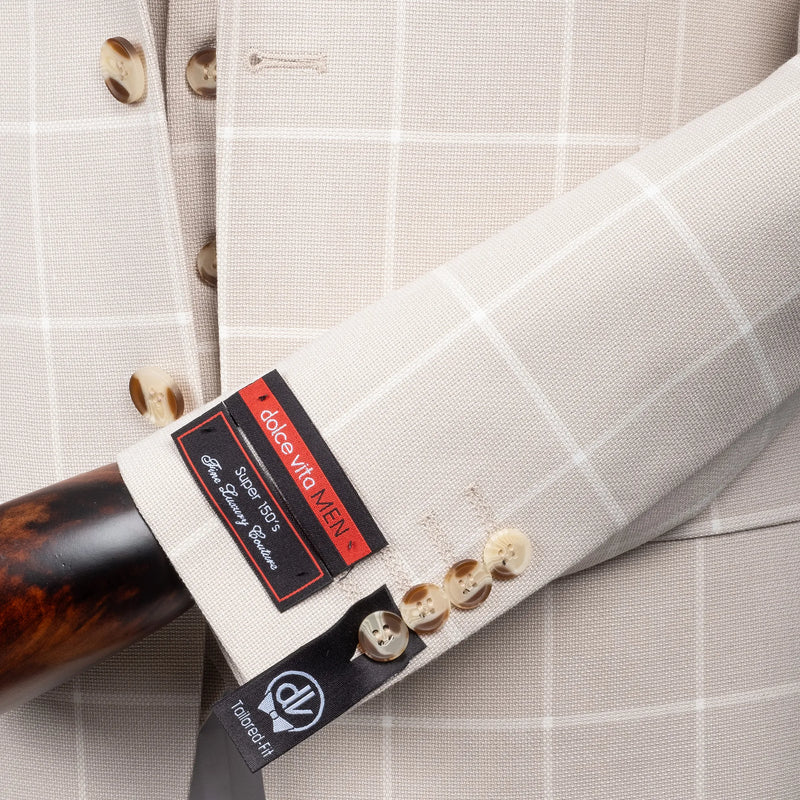Roland | Cream Windowpane 3-Piece Tailored-Fit Suit