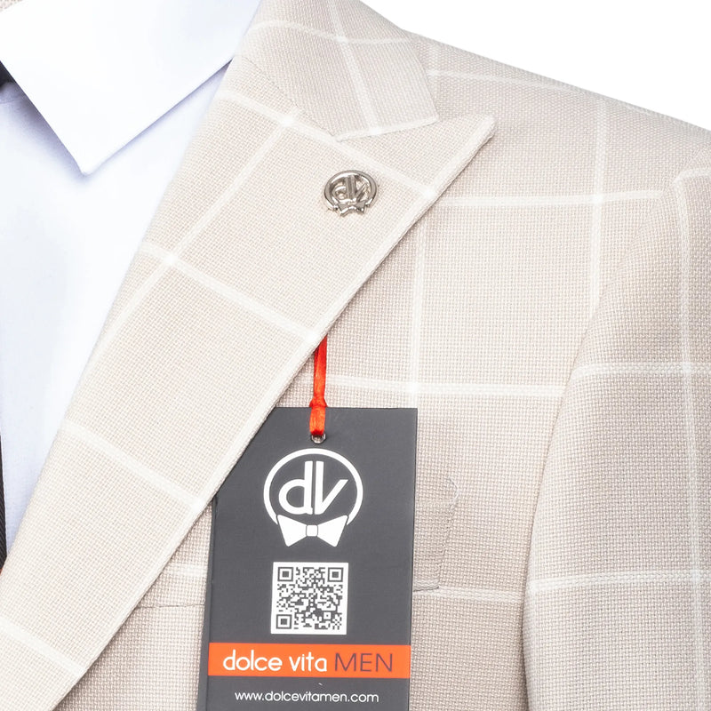 Roland | Cream Windowpane 3-Piece Tailored-Fit Suit
