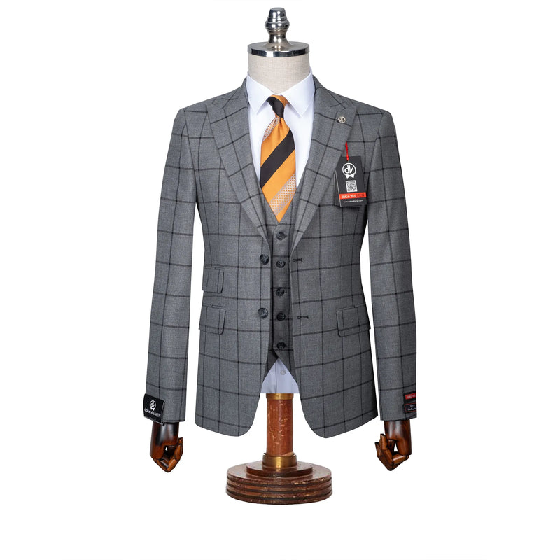 Roland | Dark Gray Windowpane 3-Piece Tailored-Fit Suit