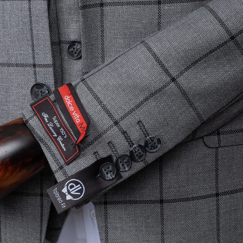 Roland | Dark Gray Windowpane 3-Piece Tailored-Fit Suit