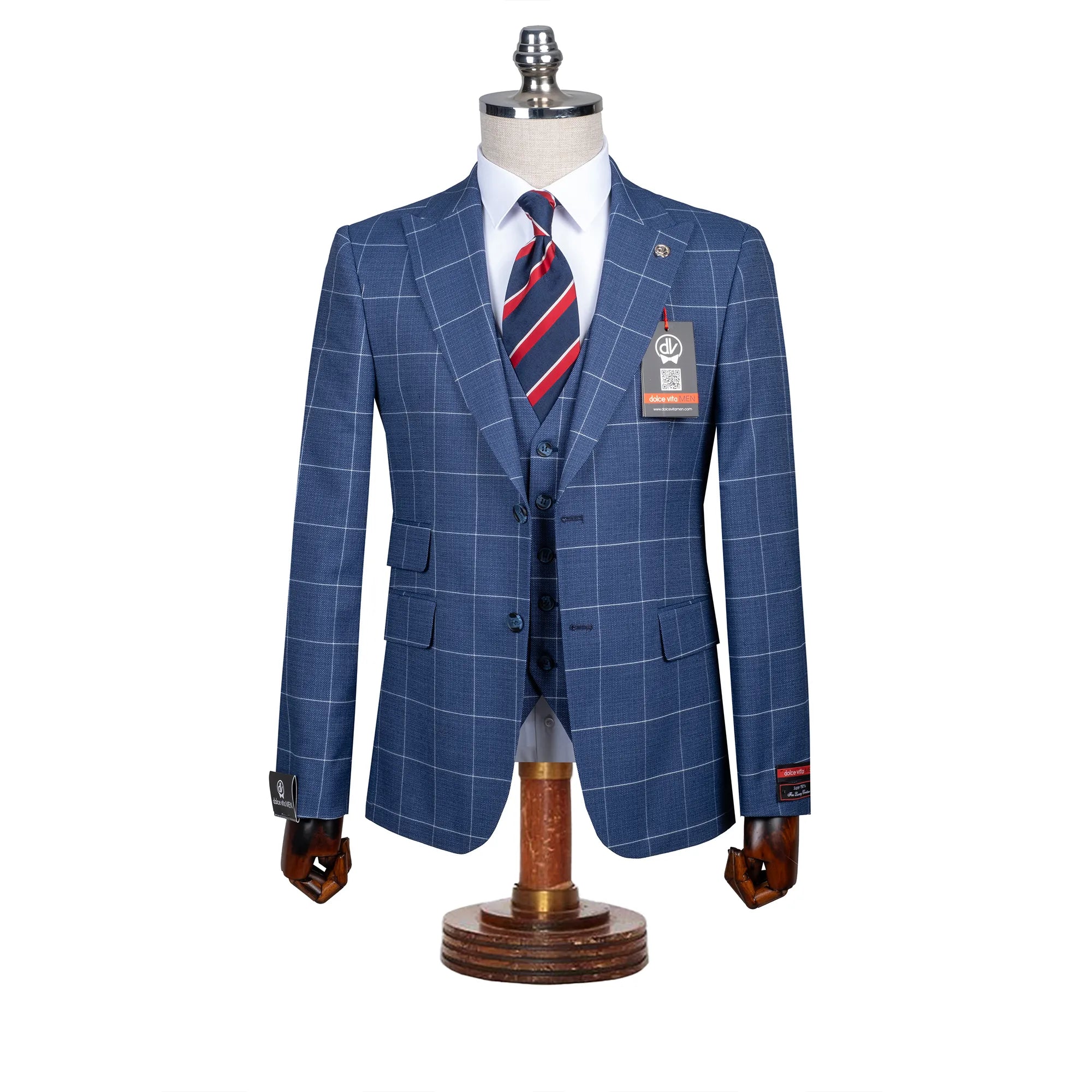 Roland | French Blue Windowpane 3-Piece Tailored-Fit Suit