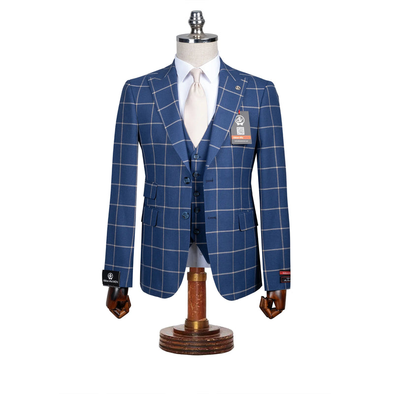 Roland | Sapphire Blue Windowpane 3-Piece Tailored-Fit Suit