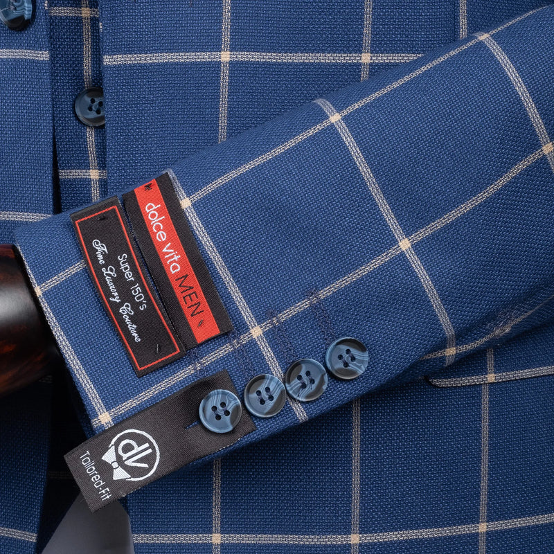 Roland | Sapphire Blue Windowpane 3-Piece Tailored-Fit Suit