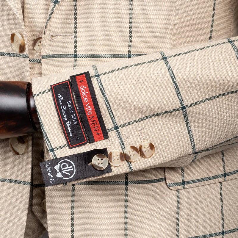 Roland | Beige Windowpane 3-Piece Tailored-Fit Suit