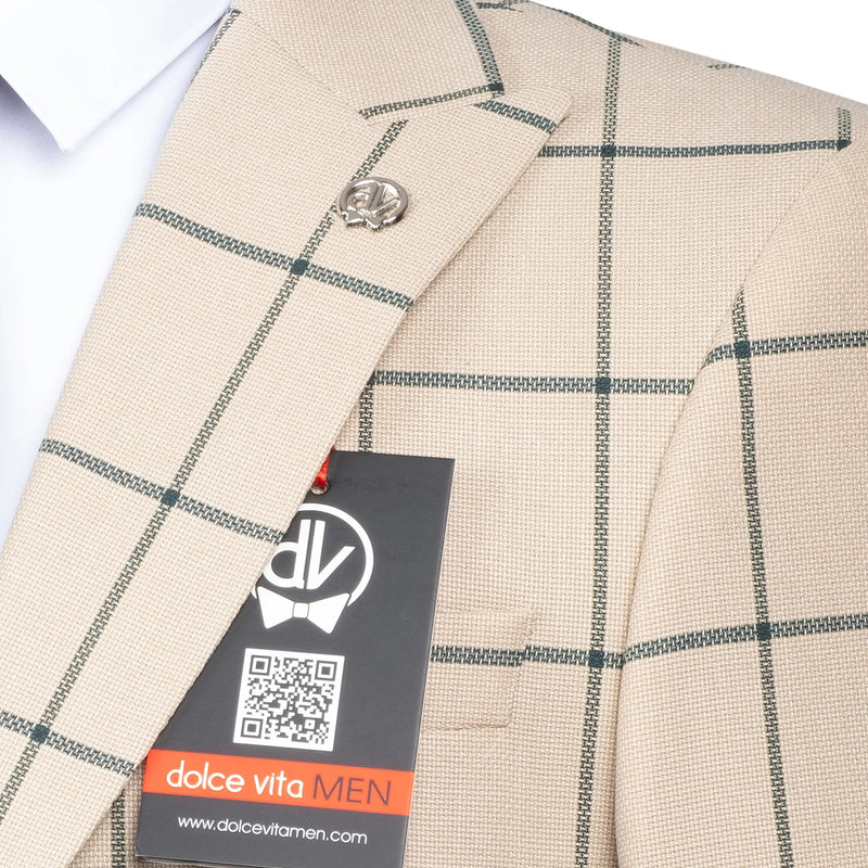 Roland | Beige Windowpane 3-Piece Tailored-Fit Suit