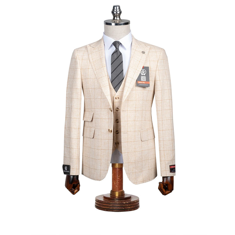 Roland | Mustard Windowpane 3-Piece Tailored-Fit Suit